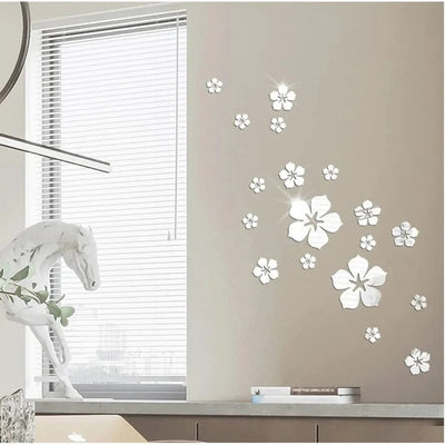 18 Pcs Flower Art 3D Mirror Wall Stick