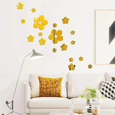 18 Pcs Flower Art 3D Mirror Wall Stick