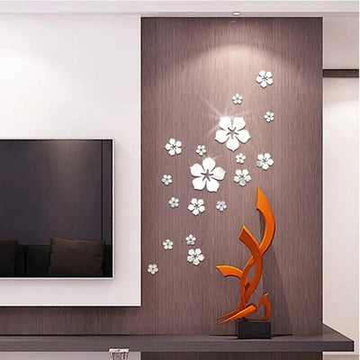 18 Pcs Flower Art 3D Mirror Wall Stick